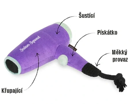 Plyšový fén pískací+šustící+křupající 29,5cm
